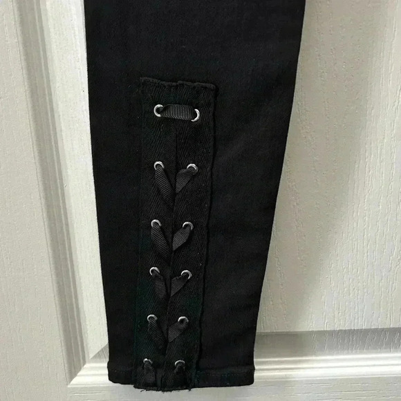 Topshop Moto Skinny Jeans Jamie High Rise Lace Up Ankle Crop Black Size 26 - Picture 10 of 16